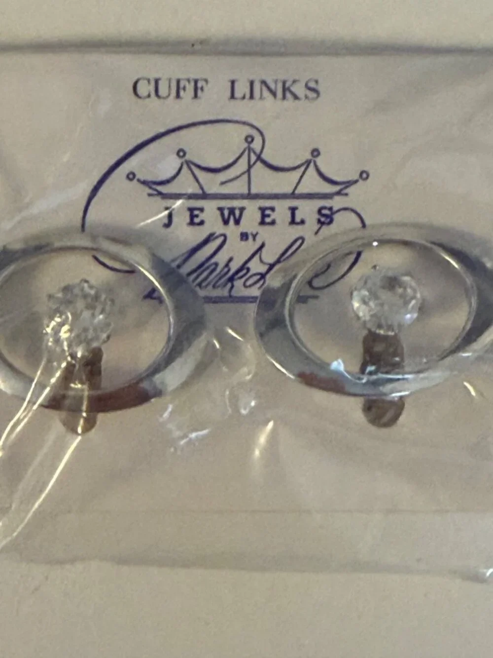Vintage Park Lane Silver Tone Oval Clear Rhinestone Cuff Links Original Kapok Tr